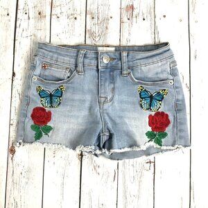 Hudson Girls Butterfly Rose Embroidered Denim Shorts  Size 10